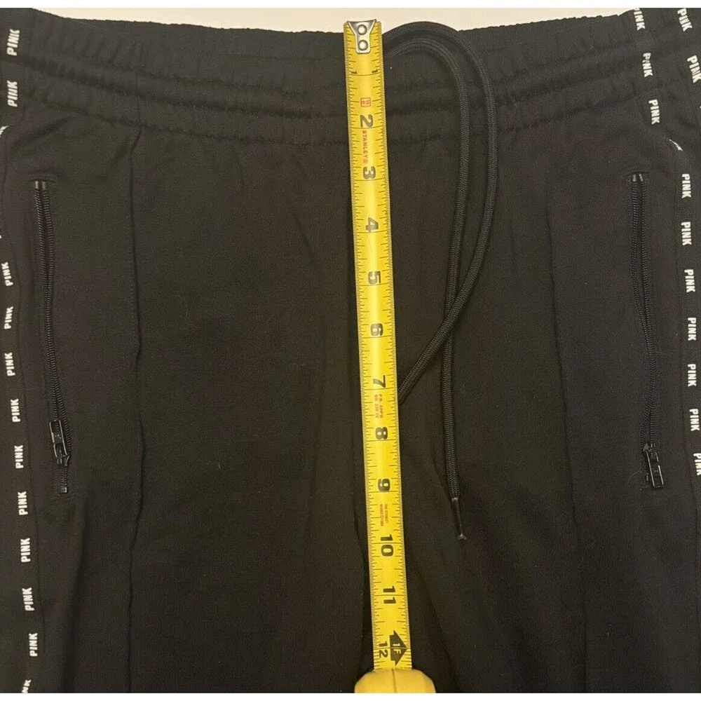 Pink Victoria Secret Tapered Track Pocketed Sweatpants Black Sz M Side Zippers